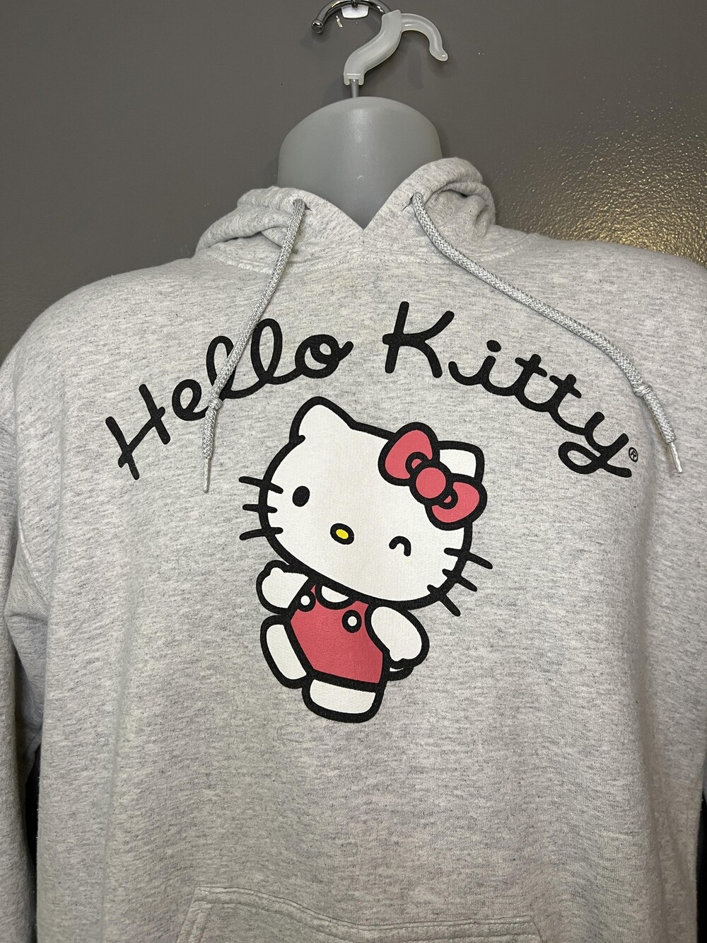 Hello Kitty Hoodie Sweatshirt Womens Small Gray Graphic Pullover Fleece Kawaii